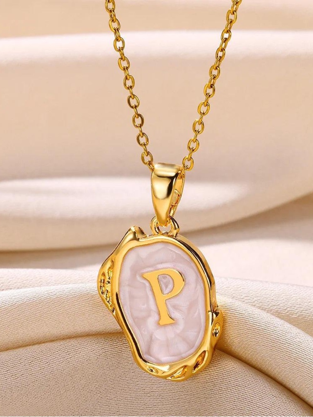 ‘P’ Gold Plated Oceanus Oyster Shell Initial Pendant Necklace